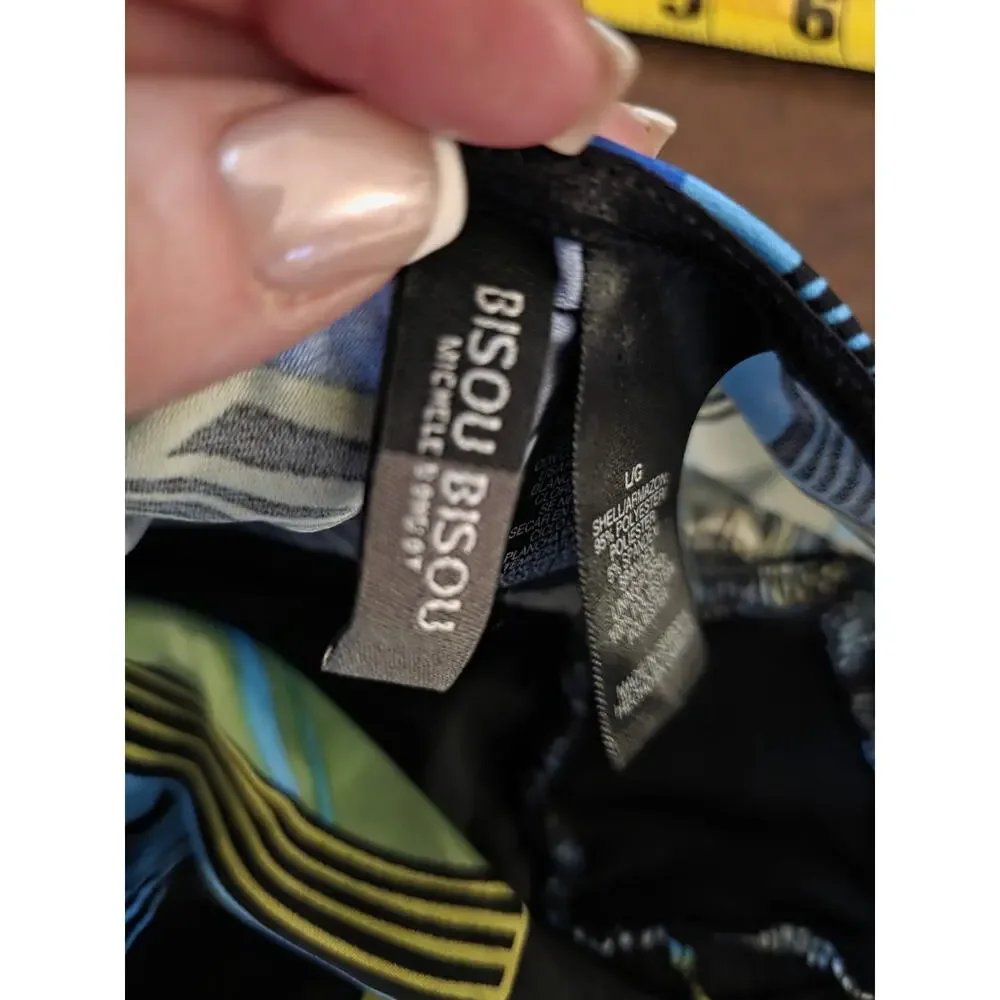 Vtg Bisou Bisou Y2k Baby Doll Tank Jeweled Medallion Abstract Print Blue Black L